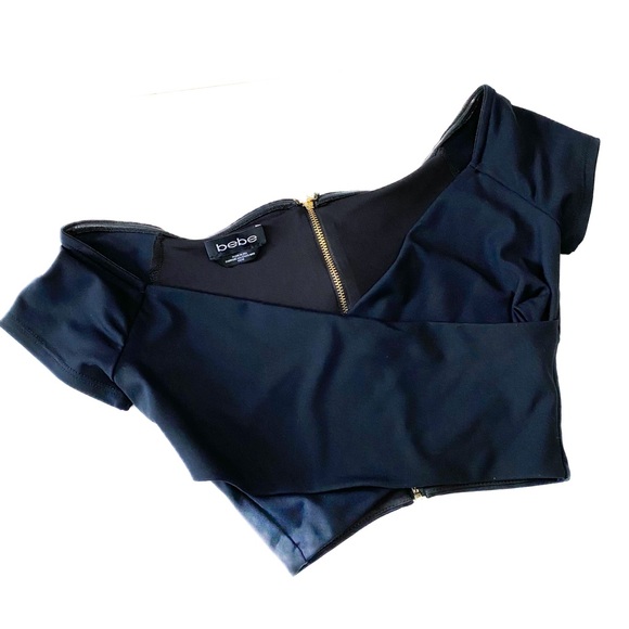 Bebe xs black criss cross off shoulder wrap crop top - Picture 8 of 13